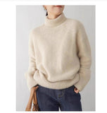Fongt 2025 New Thick Solid-Colored Cashmere Knitted Shirt Women High-Collar Short-Sleeve Loose Lazy Sweater