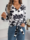 Shooting 2025 Autumn And Winter Casual Hit Color Flower Lantern Sleeve With Chiffon Shirts Women's