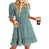 Fongt Women's Summer New New Ocean Bubble Bubble Sleeves Crush Flower Dresses Women's Dress
