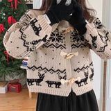 Fongt Korean Academy Wind Reduction Horn Buckle Buckle Bump Color Thick Warm Short Coat Sweater Woman