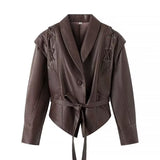 Fongt Women's ZA Autumn And Winter New Street Design Sense Retro Leather Jacket