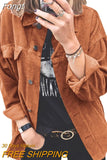 Spring Autumn Corduroy Jacket Coat Women Shirt Style Top Single-breasted Outerwear Lady Streetwear Loose Casual