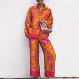 Fongt 2024 New Women's Temperament Commuter Loose Print Long Sleeve Wide-Leg Pants Fashion Suit