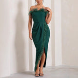 Fongt Women's New Sleeveless Plush Breast-Wearing Temperament Dress