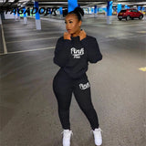 Winter Tracksuits Two Piece Set Pink Letter Print Solid Casual Outfits Zip Sweatshirt + Pockets Pants Set Women Sweat