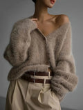 Fongt Women's Imitation Sting Cardigan Women Lazy Wind Loose Sweater Soft Long-Sleeved Knitted Casual