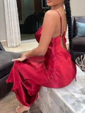 Backless Satin Dresses for Women 2023 Autumn Spaghetti Strap Sleeveless Party Night Clubwear Sexy Slip Dress