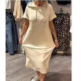 Fongt New Casual Solid-Colored Short-Sleeved Pocket Hooded Dress Women's Dress