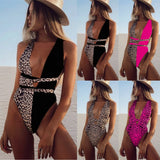 Fongt Bikini Ebay Conjoined Bikini Bikini Leopard Print Hollow Out Strap One-Piece Swimsuit-Outfit