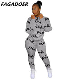 Winter Tracksuits Two Piece Set Pink Letter Print Solid Casual Outfits Zip Sweatshirt + Pockets Pants Set Women Sweat