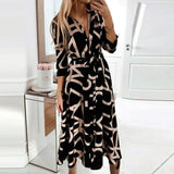 Print Tie-Up Turn-Down Collar Midi