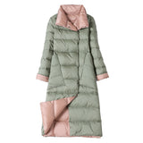 Autumn And Winter Thin White Duck Down Down Jacket Female In The Long Inclined Pocket Lapel Both Sides Through The Knee Coat Tide-Outfit