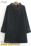 4XL Women's Trench Coat Loose Outerwear Hide Button Windbreaker Female Casual Tops Solid Color Cotton Trench