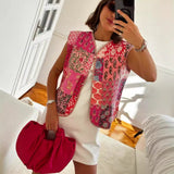 Fongt Literary Retro Wearing Waist Vest Vest Printed Tie Cotton Vest