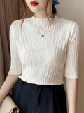 Spring Summer Korean Fashion Solid Sweater Women Short Sleeve Tops Pull Femme Casual Slim Female Pullover Knitted Clothes-Outfit