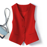 Fongt V-Neck Small Suit Vest Female Outside With Vintage Short Fold Wear Stylish Vest Horse Jacket Sleeveless Vest Top-Outfit