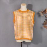 2022 Y2K New Women Sweaters Vest Sleeveless Oversized Spring Vintage Checkered Waistcoat Lady Tops