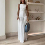 Fongt Women's New Sexy Sleeveless Solid Color Button Temperament Dress