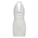 Fongt Summer New Women's Sexy Temperament Fashion Collar Hanging Back Hanging Neck Prints A Waistless Sleeveless Dress
