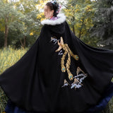 Ancient Black Hanfu Cloak Women Chinese Style Princess Costume Female Autumn Winter Warm Embroidery Hooded Cape Coat-Outfit
