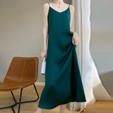 Fongt Acetate Silk Sling Dress Women Summer Loose Inside The Long Dress French Design Fairy Set Of Blind