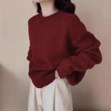 Fongt And Winter Soft-Cuffed Solid Color Long Sleeves Knitted Jersey Casual Bottom Korean Soft Lazy Wind Cover Sweater Female