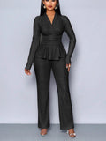 Fongt Summer New Waist Thin Solid Color Long Sleeve Set