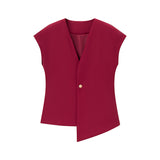 Fongt New V-Neck Asymmetric Vest Simple Jump Trouser Suit