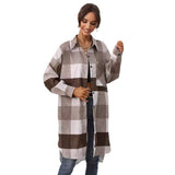 Women's Clothing Station Autumn And Winter Grid Single-Breasted Long Windbreaker Coat-Outfit