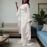 Fongt Summer New Round Collar Horn Sleeve Women's Sexy Dress Dress Dress
