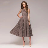 Dress Sleeveless O-neck Vestidos Women Elegant Thin Dot Printing Mid-Calf Casual Dress Female 2023 Summer New-Outfit