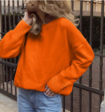Fongt And Winter Explosion Of Women's Knitted Shirt Round-Neck Solid Color Loose Sweater
