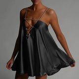 Solid Hollow V-neck A-line Mini Flared