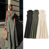 Fongt 2025 New Women's Dress French Design Round Neckless Sleeveless Commuting Temperament Fan Flute Dress