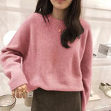 Fongt New 2023 Autumn And Winter Pure Color Shows Thin Knit Bottom Shirt Soft Wind Soft Round Collar Jacket Versatile Loose Sweater-Outfit