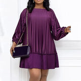 Women Spring Vestidos Casual O-Neck Pleated Hem Sarafans Party Retro Beach Dress Elegant Loose Mini Dress Robe