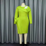 Fongt High-End Atmospheric Banquet Evening Dress Personality Long-Sleeved Lotus Leaf Dress Dresses