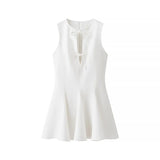 Fongt Hollow Bow Tie With Short Dress Summer Sleeveless Wave Swing Miniskirt