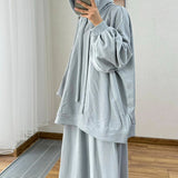 Fongt 2025 New Middle Eastern Women's Long-Sleeved Hooded Loose Coat Skirt Casual Set