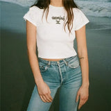 Thin Hotel Harajuku Twelve Constellation Rib Shirt dye Y2K Sweet and Cute Kawaii Pure White Sexy Sleeve Slim T-shirt