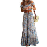 Fongt Spot 2023 Early Autumn New Women's Fashion One-Line Collar Short-Sleeved Bohemian Dress-Outfit