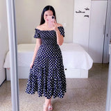 Fongt Spring And Summer New Women's Dress Prints The Shoulder Dress A Word Shoulder Fashion Swing