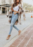 The Ins Hot Autumn Street Lapel Loose Women's Plaid Coat Long Coat-Outfit