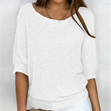 Fongt New Solid Color Round Knit Shirt Women Commuting Elegant Seven-Sleeve Top Air-Conditioning Shirt