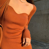 Sexy Slim Split Knitted Long Dress Vintage Solid Square Collar Long Sleeve Maxi Dresses For Women 2021 Elegant