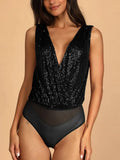 women tank tops Sequin Summer Deep V-Neck Backless Evening Jumpsuit Basic Sleeveless Tanks y2k crop top Female 2023 New-Outfit