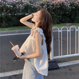 Top Women Summer New Korean Style Design Solid Fashion Cropped Leisure Basic Loose Sweet Tender Aesthetic Fairy