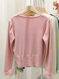 Sweet Soft Wool Cardigan Slim Women Patched Lace V Neck Full Sleeve Solid Color Autumn Spring Sweater Shirts-Outfit