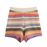 Fongt Autumn New Striped Printed Short Sleeve Clip Sleeve Casual Shorts Striped Knitted Sling Vests