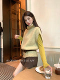 Fongt Xixi 2025 Autumn New White Standard Temperament Wool Solid Color Short-Sleeved Knitted Top Does Not Contain 25523